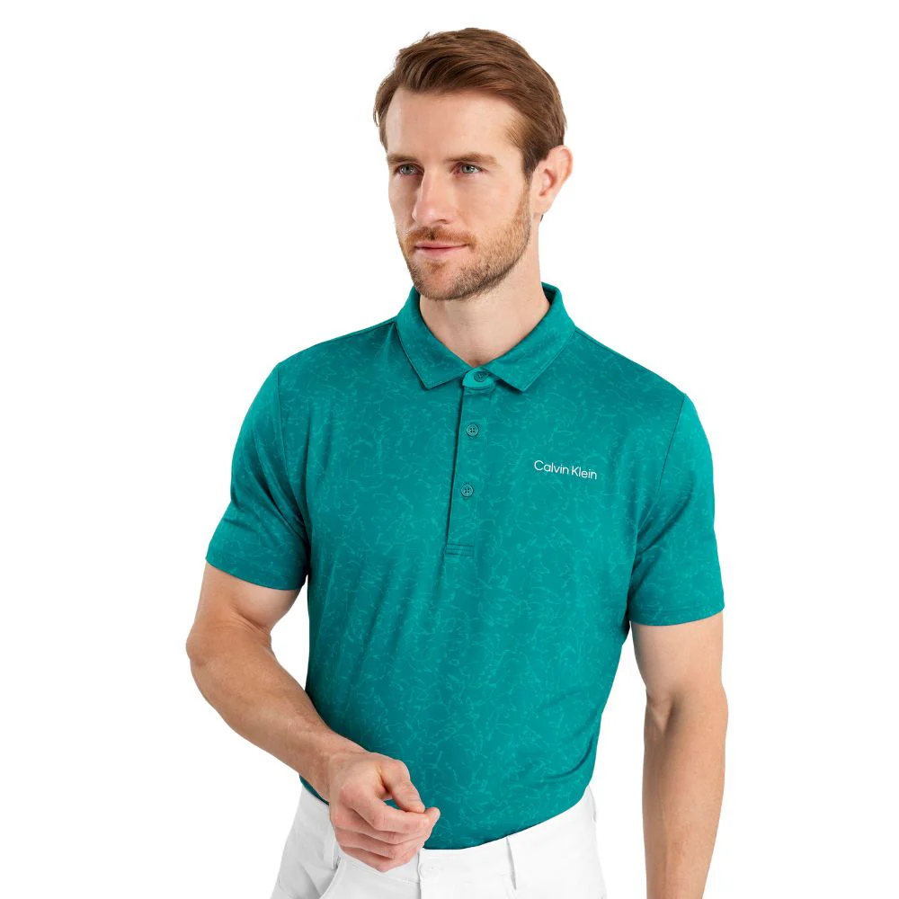 Calvin Klein Abstract Watercolour Printed Golf Polo Shirt CKMS25938 - Sea Green - Image 3