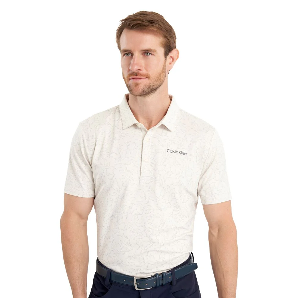 Calvin Klein Abstract Watercolour Printed Golf Polo Shirt CKMS25938 - Turtledove - Image 3
