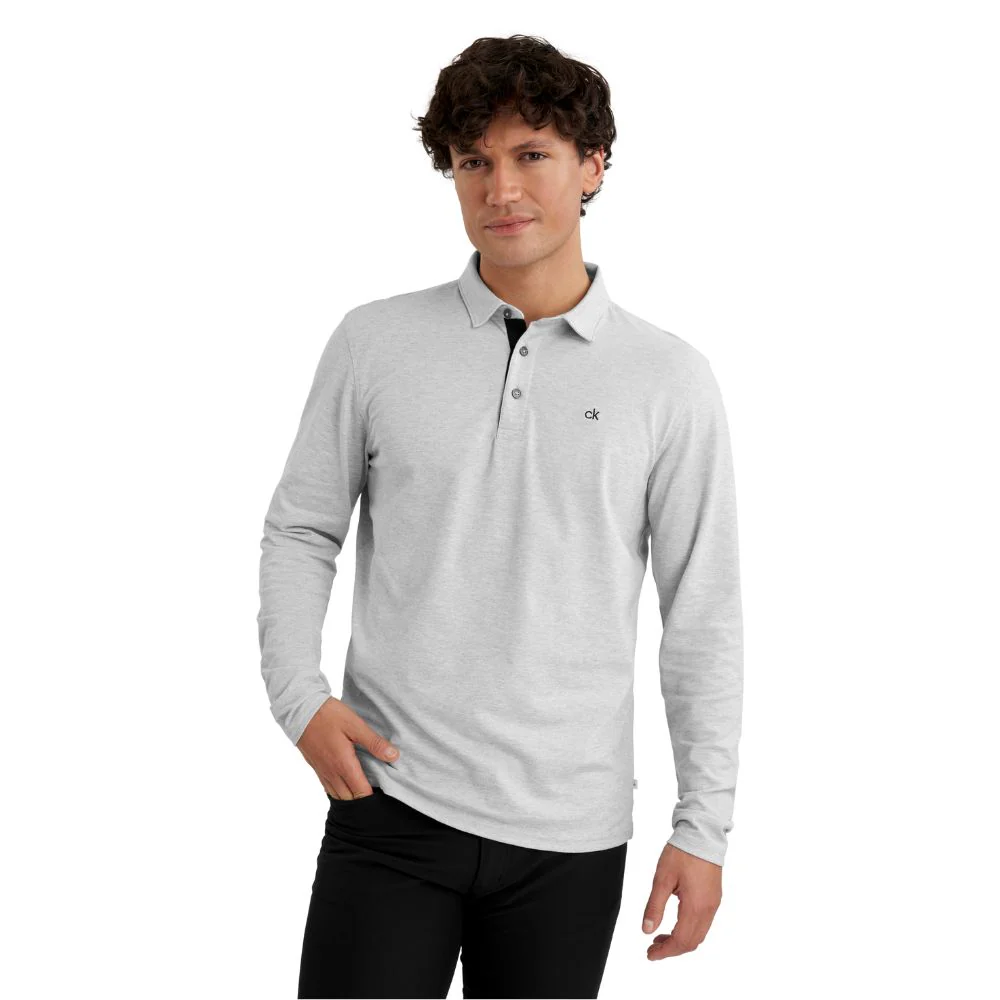 Calvin Klein Bayard Long Sleeve Golf Polo Shirt 2025 - Silver Marl - Image 2