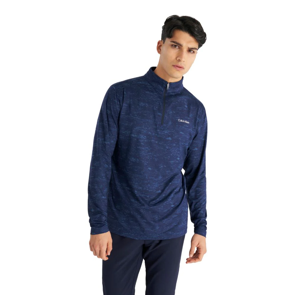 Calvin Klein Newport 1/2 Zip Pullover Golf Top C9924 - Evening Blue Print - Image 3