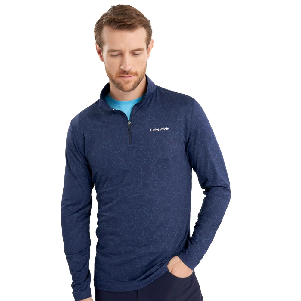 Calvin Klein Printed Newport 1/2 Zip Golf Top CKMS25956 - Navy - Image 3