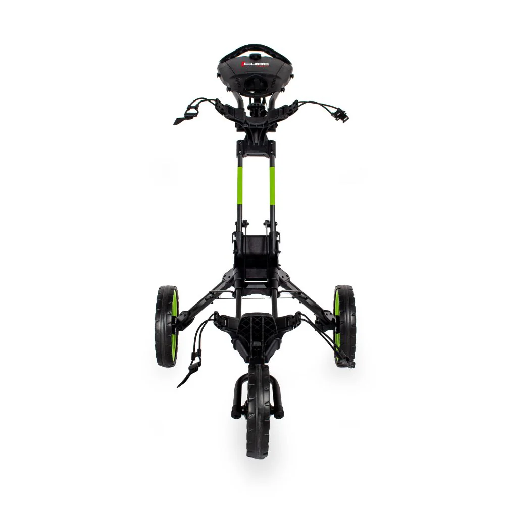 Wishbone Cube 3 Wheel Compact Golf Trolley - Charcoal / Lime - Free Gift - Image 2