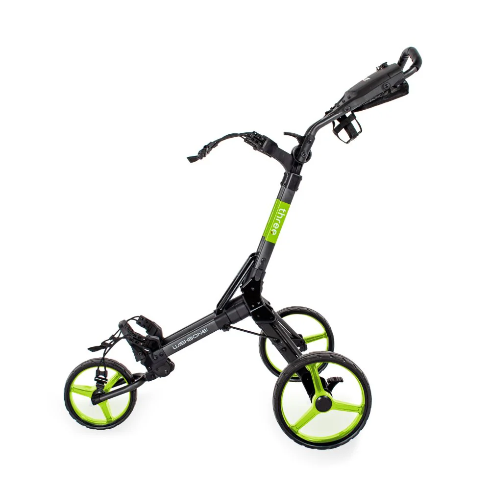 Wishbone Cube 3 Wheel Compact Golf Trolley - Charcoal / Lime - Free Gift - Image 3
