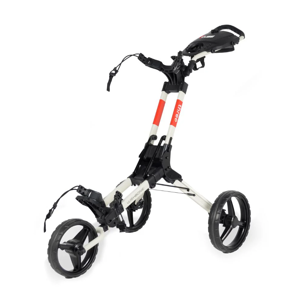 Wishbone Cube 3 Wheel Compact Golf Trolley - Off White / Red - Free Gift