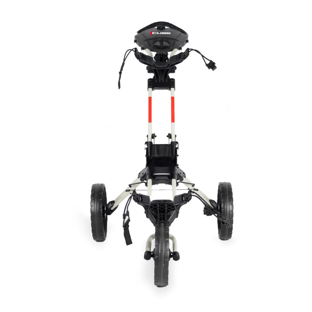 Wishbone Cube 3 Wheel Compact Golf Trolley - Off White / Red - Free Gift - Image 2
