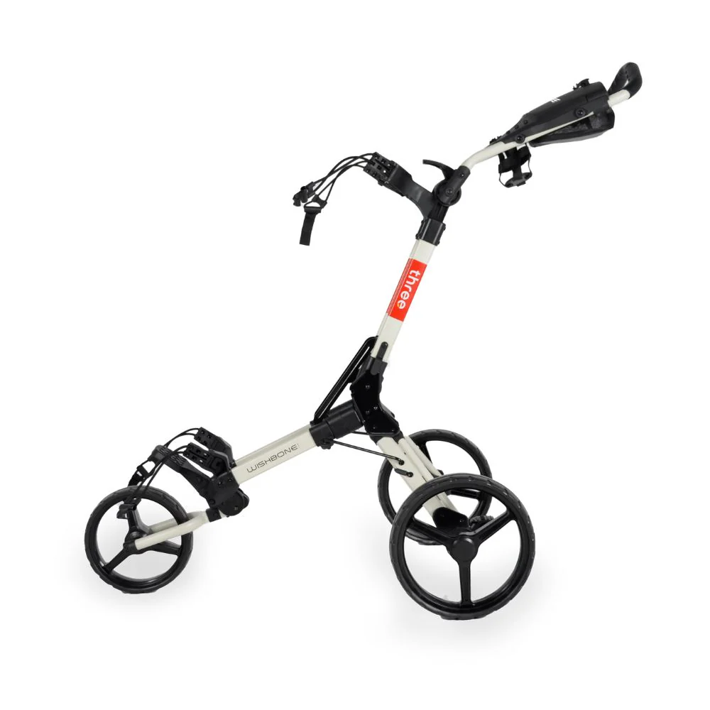 Wishbone Cube 3 Wheel Compact Golf Trolley - Off White / Red - Free Gift - Image 3