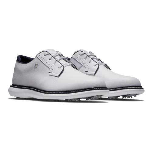 FootJoy Traditions Blucher Mens Spiked Golf Shoes - 57938 - White / Navy - Image 4