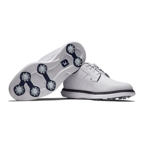FootJoy Traditions Blucher Mens Spiked Golf Shoes - 57938 - White / Navy - Image 5