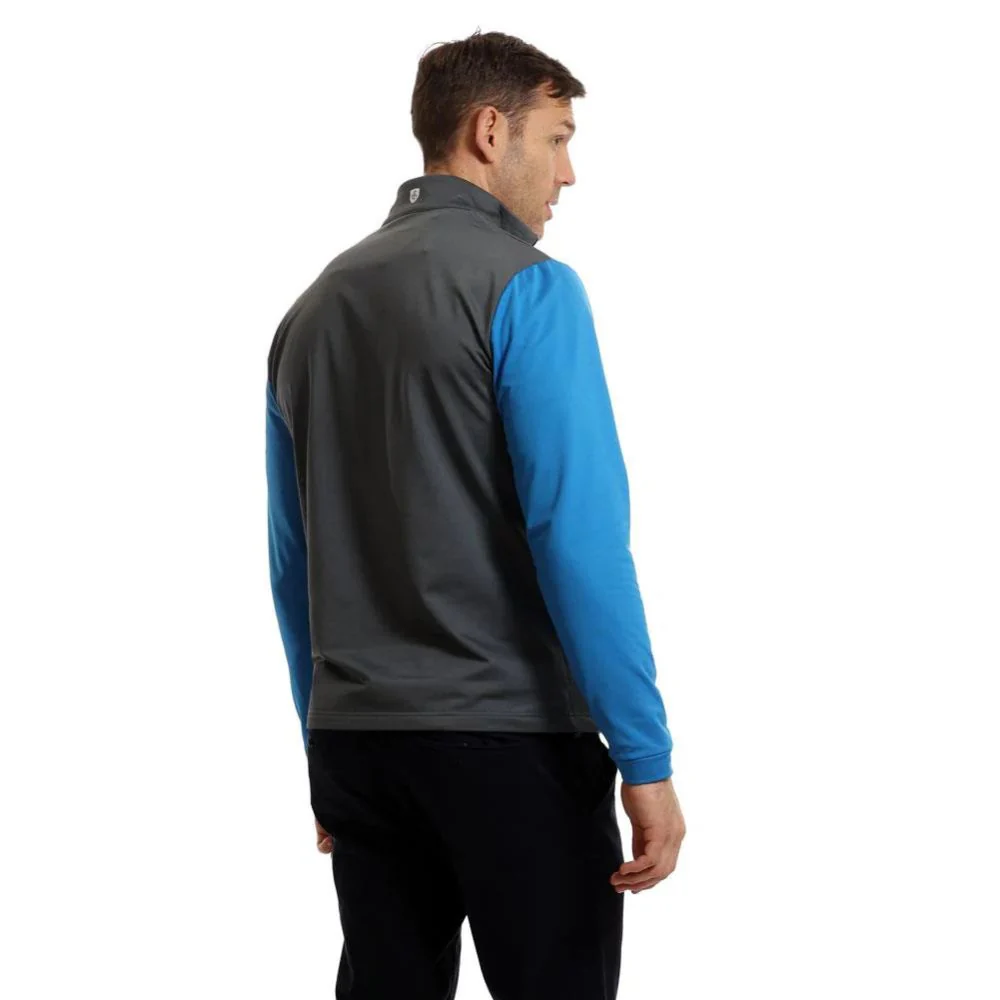 Island Green 1/4 Zip Colour Block Men's Pullover Golf Top - Mid Blue / Charcoal - Image 2