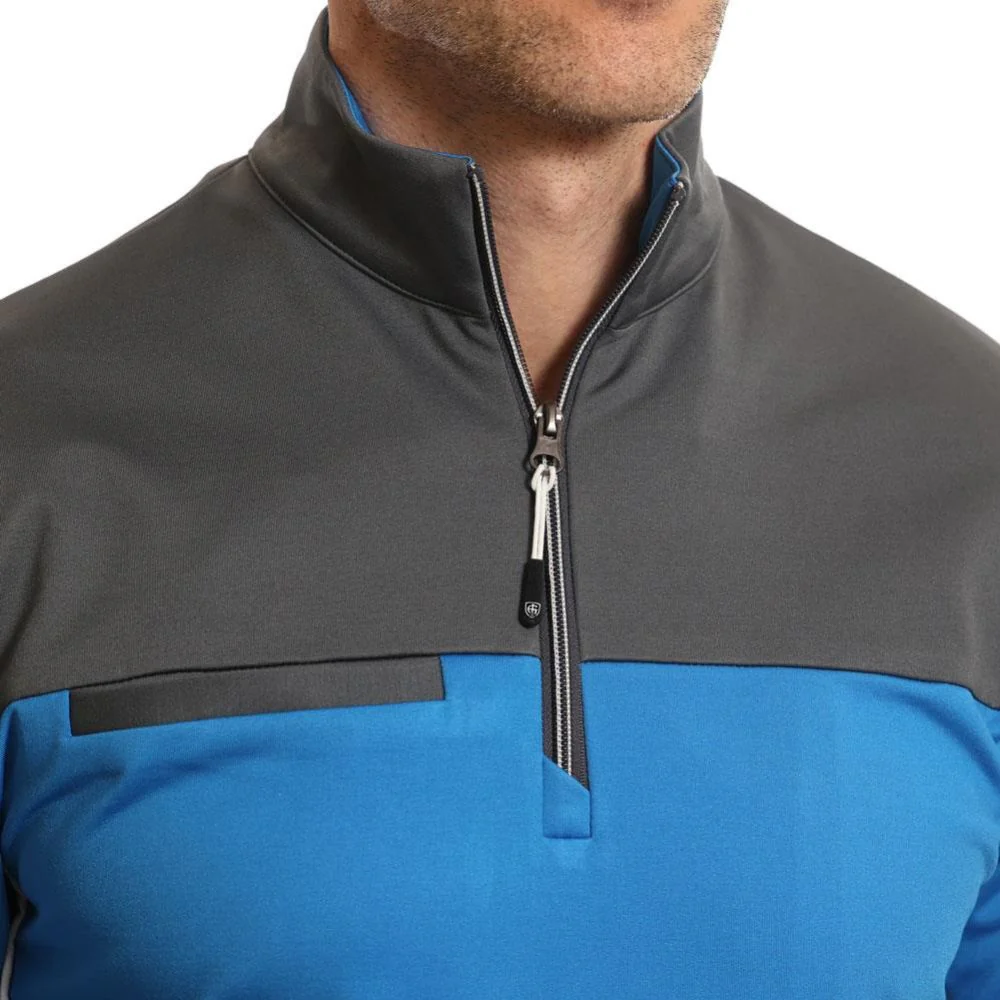Island Green 1/4 Zip Colour Block Men's Pullover Golf Top - Mid Blue / Charcoal - Image 3