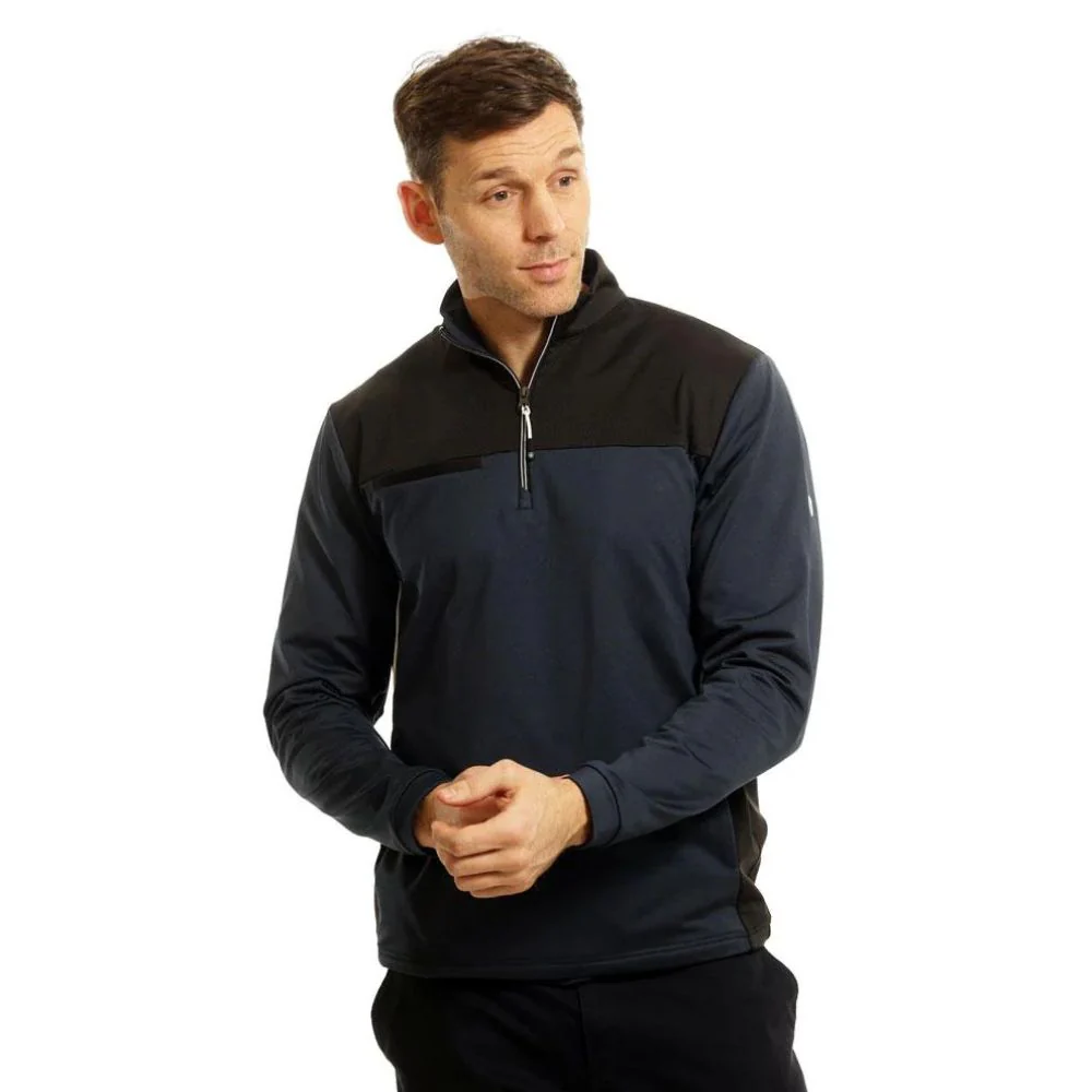 Island Green 1/4 Zip Colour Block Men's Pullover Golf Top - Navy / Black