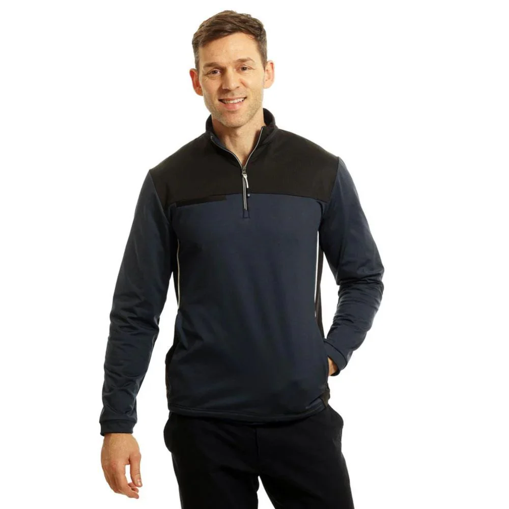 Island Green 1/4 Zip Colour Block Men's Pullover Golf Top - Navy / Black - Image 3