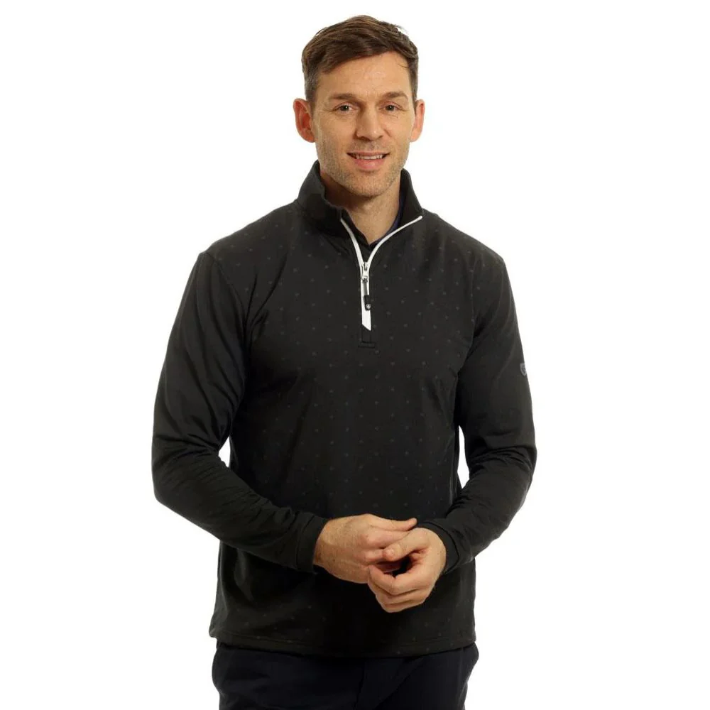 Island Green 1/4 Zip Men's Dot Print Pullover Golf Top - Black / Charcoal