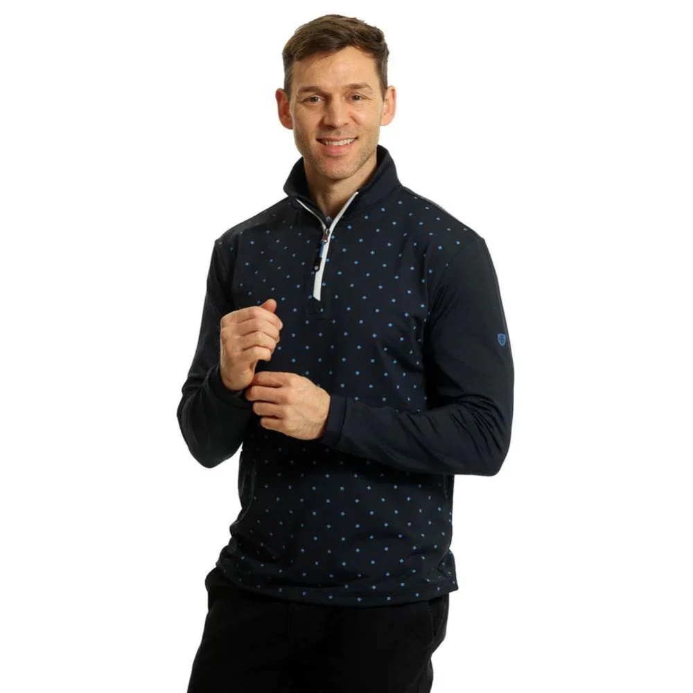 Island Green 1/4 Zip Men's Dot Print Pullover Golf Top - Navy / Mid Blue
