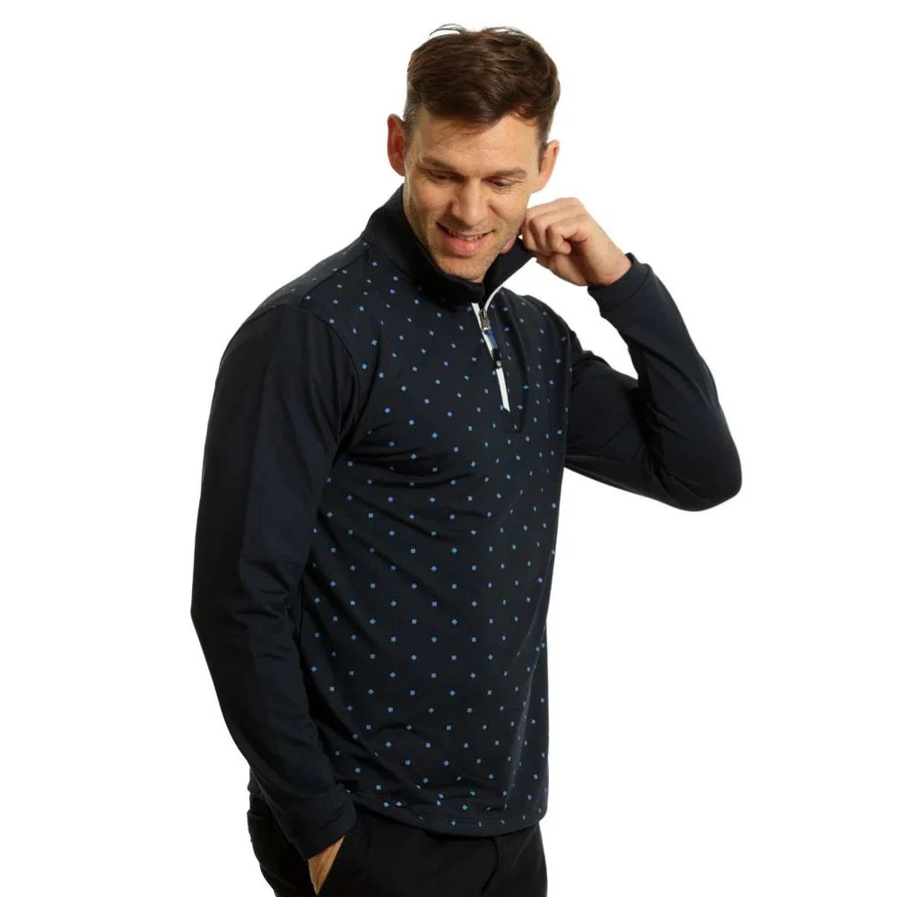 Island Green 1/4 Zip Men's Dot Print Pullover Golf Top - Navy / Mid Blue - Image 3