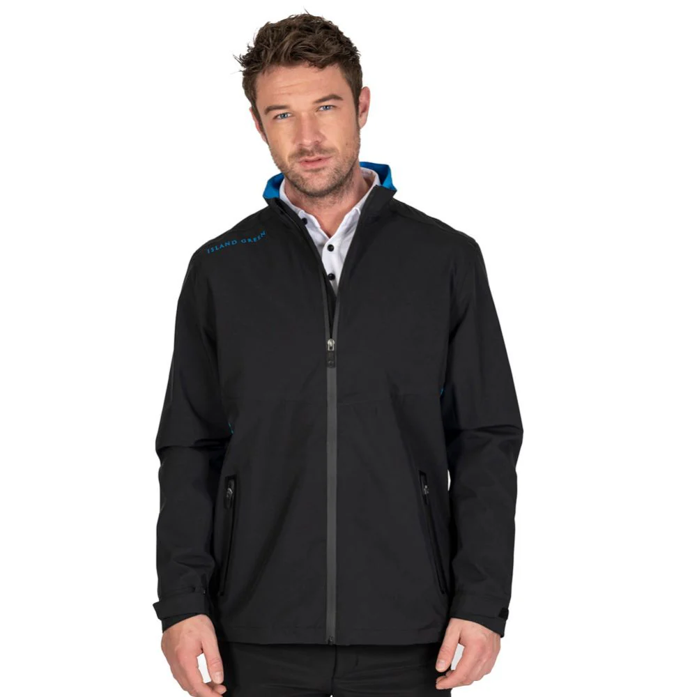 Island Green Waterproof Men's Stretch Golf Jacket - Black / Turquoise - Image 3