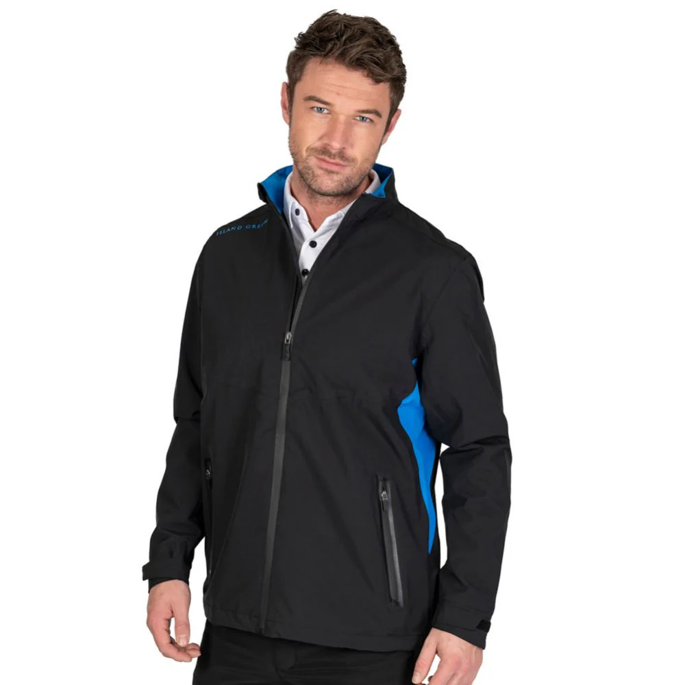 Island Green Waterproof Men's Stretch Golf Jacket - Black / Turquoise - Image 4