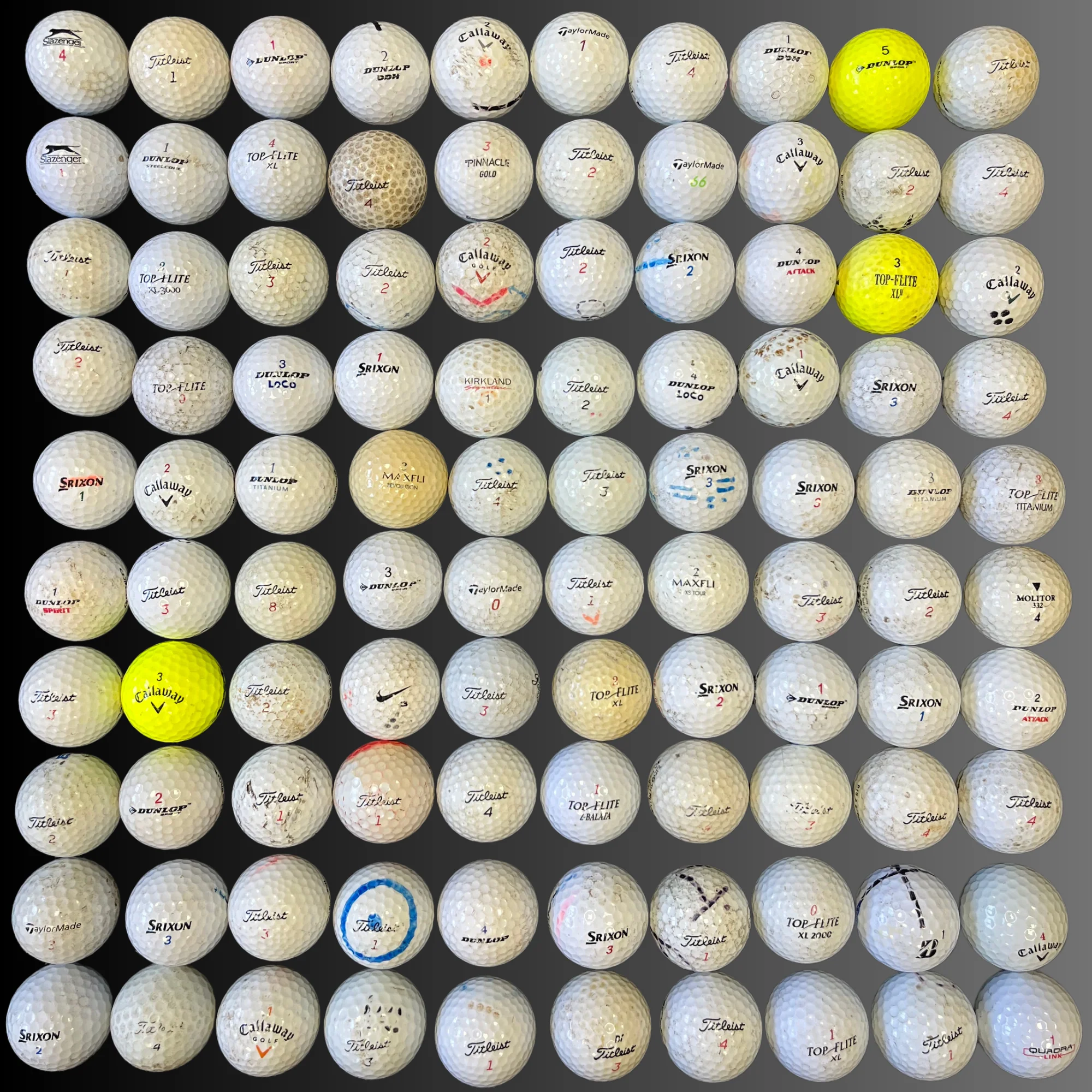 Mixed Branded Grade C Recycled Golf Balls - 100 Ball Pack