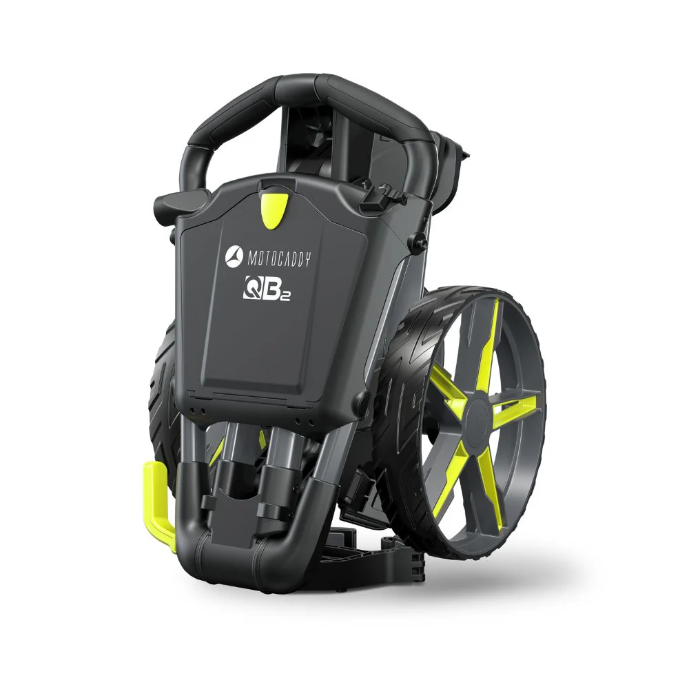 Motocaddy QB2 Cube Compact Folding Push Golf Trolley - Charcoal / Lime - Image 2