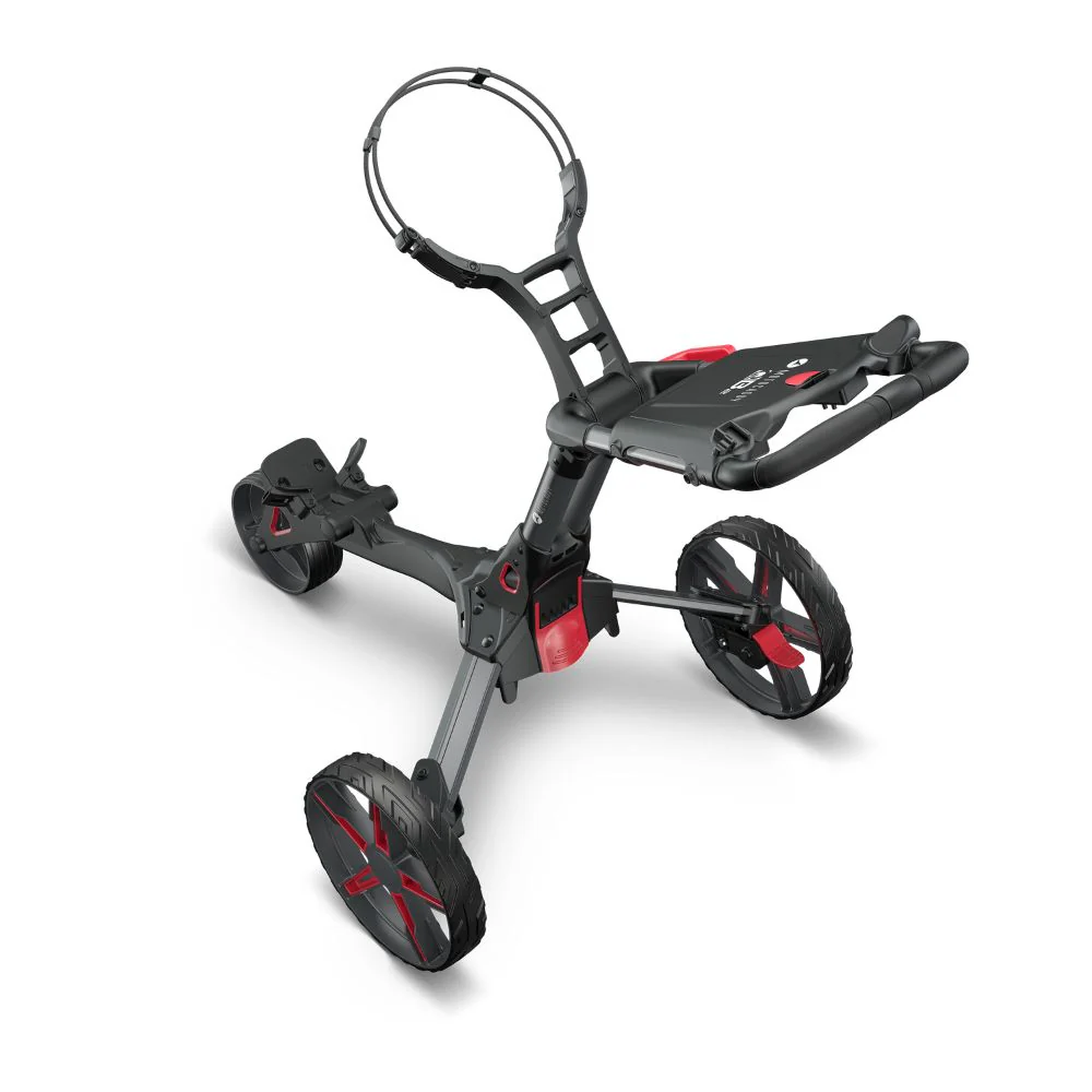 Motocaddy QB2 Cube Compact Folding Push Golf Trolley - Charcoal / Red - Image 3