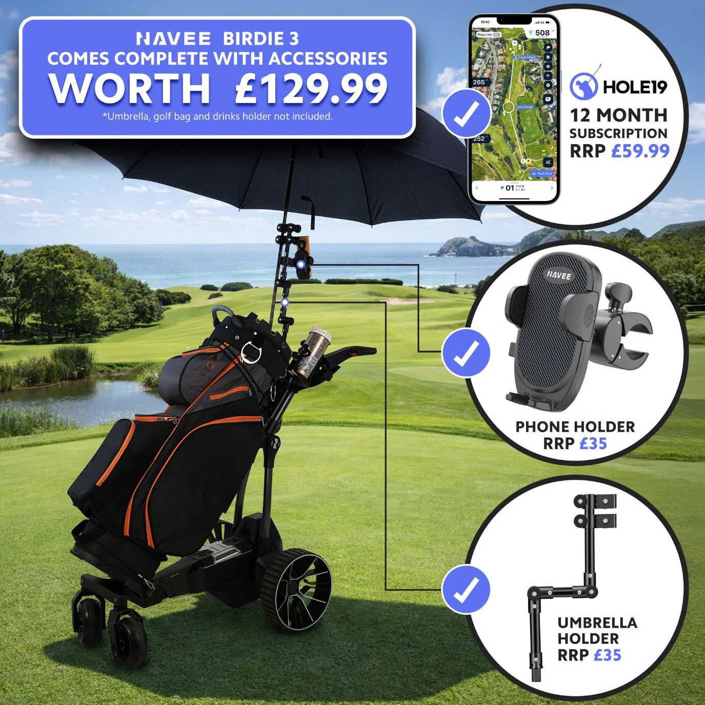 NAVEE Birdie 3 Electric Remote Control Golf Trolley - 36 Hole Battery - PREORDER - Image 4