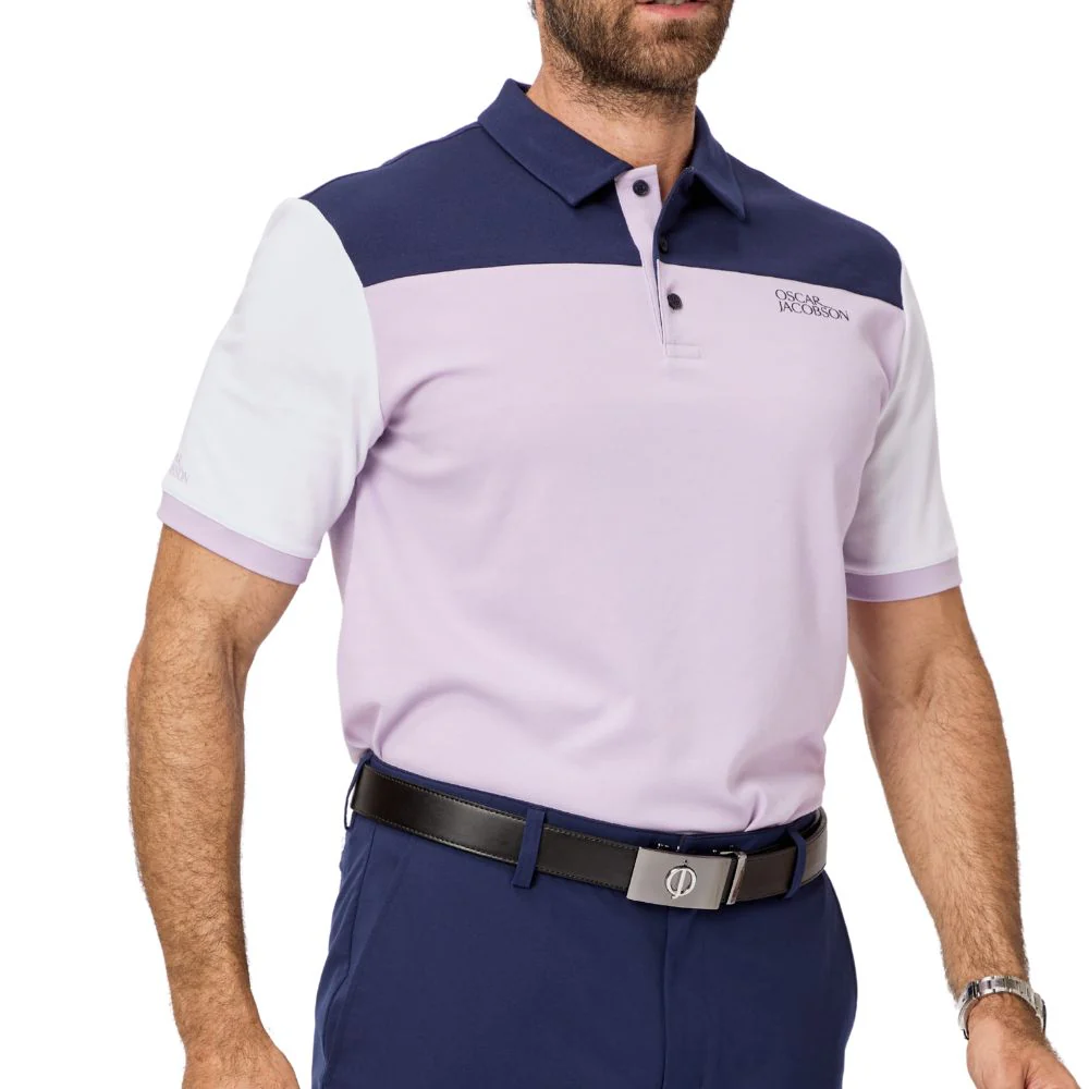 Oscar Jacobson Adelaide Men's Golf Polo Shirt 2026 - Lavender/Navy - Image 2