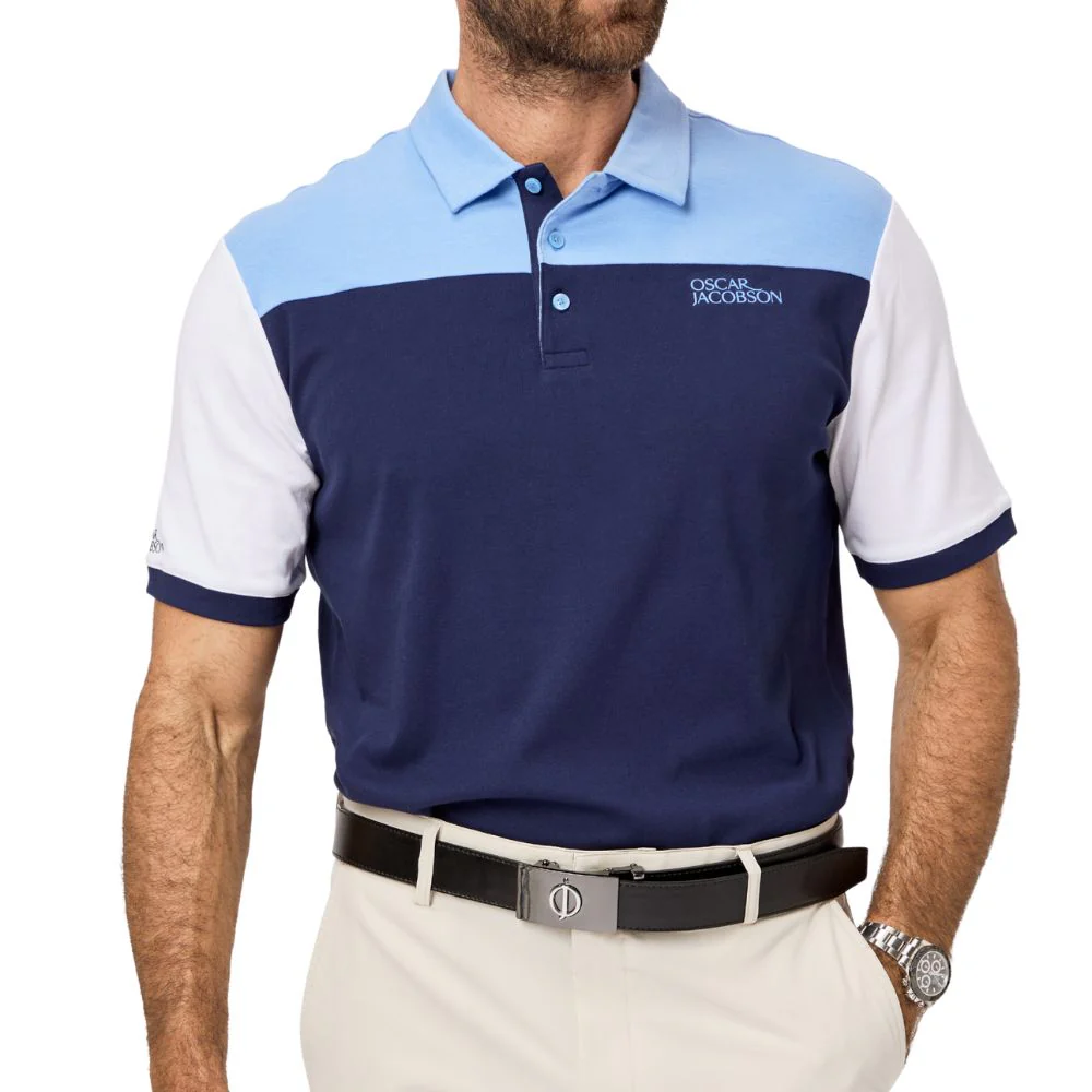Oscar Jacobson Adelaide Men's Golf Polo Shirt 2026 - Navy/Dodger Blue - Image 2