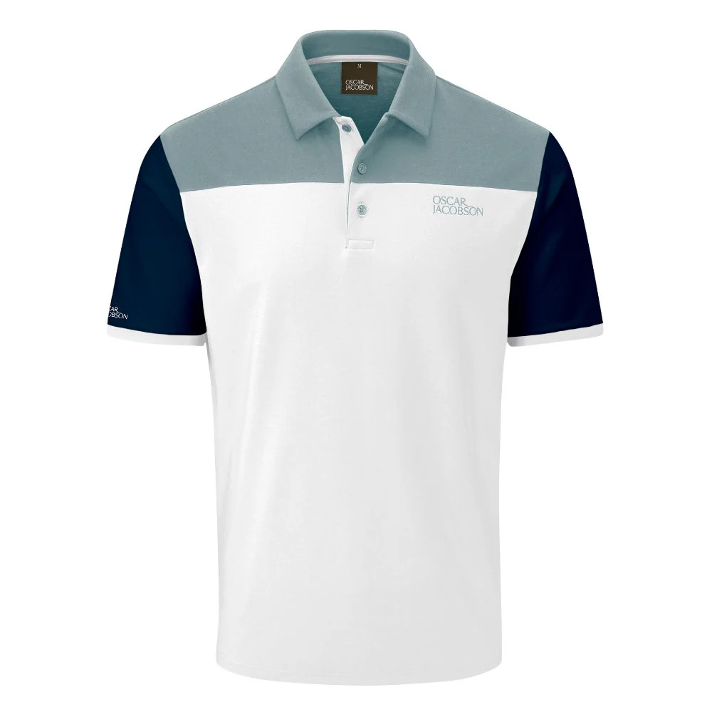 Oscar Jacobson Adelaide Men's Golf Polo Shirt 2026 - White/Skyway