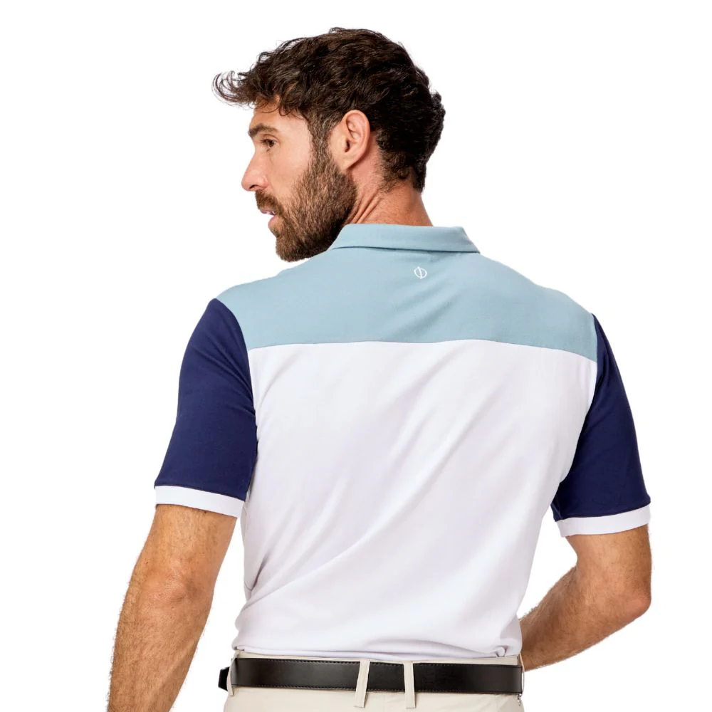 Oscar Jacobson Adelaide Men's Golf Polo Shirt 2026 - White/Skyway - Image 3