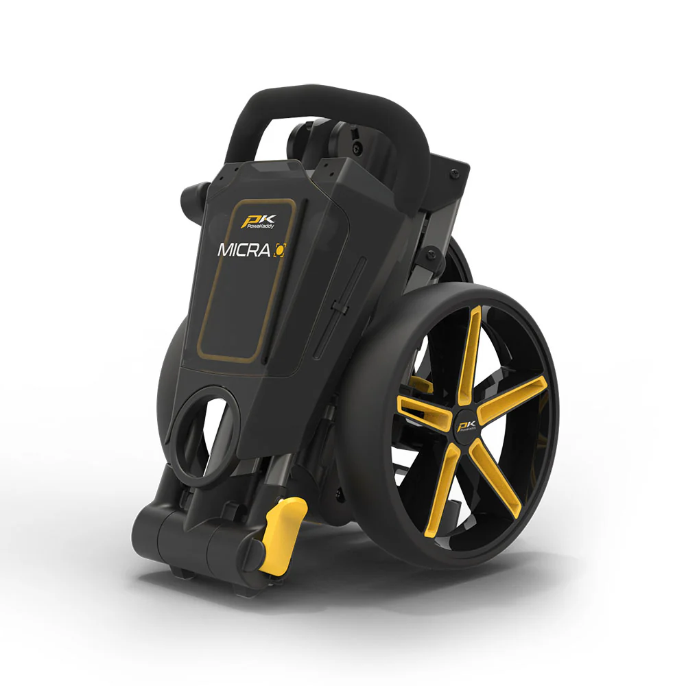 Powakaddy Micra Cube Compact Push Golf Trolley - Yellow Trim