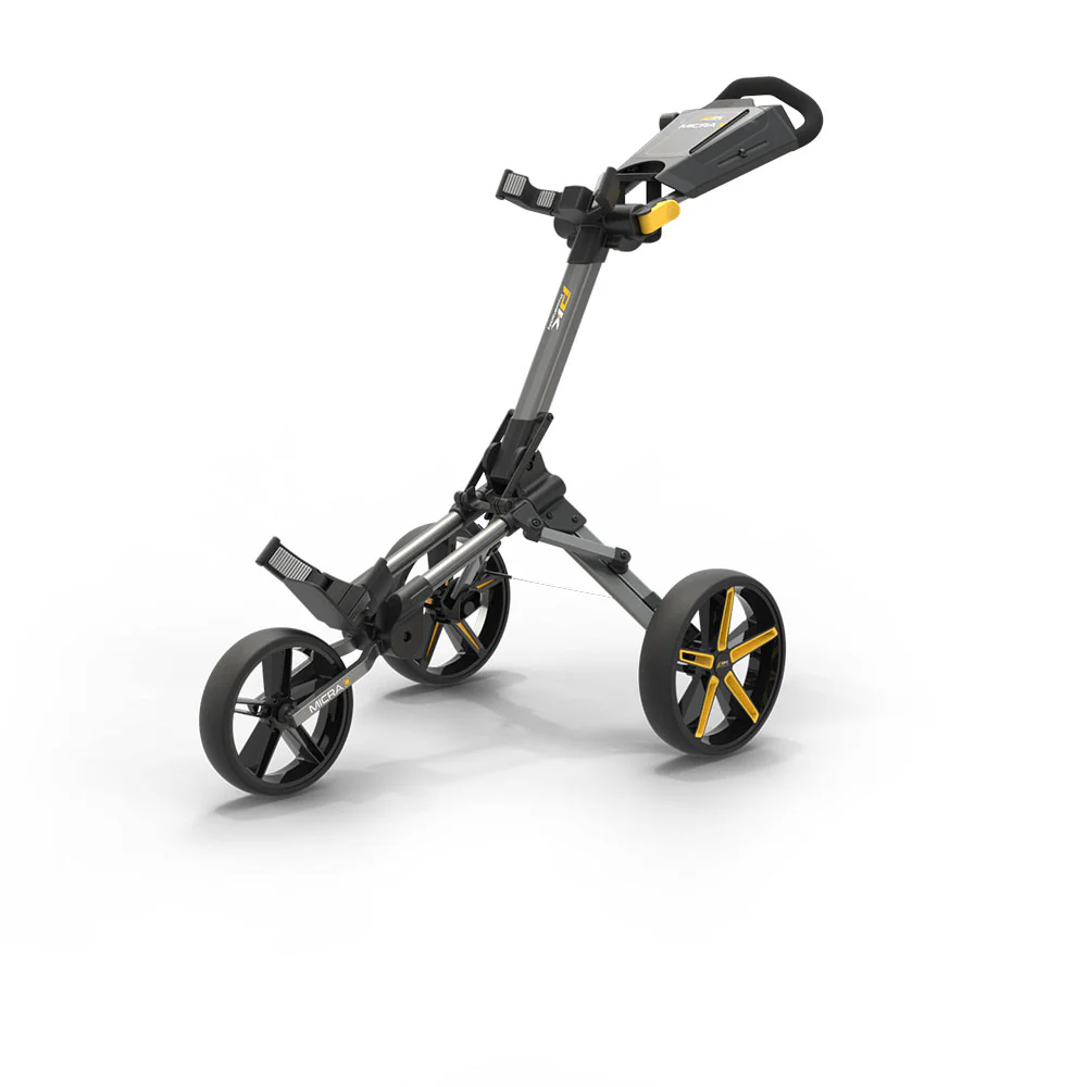 Powakaddy Micra Cube Compact Push Golf Trolley - Yellow Trim - Image 2