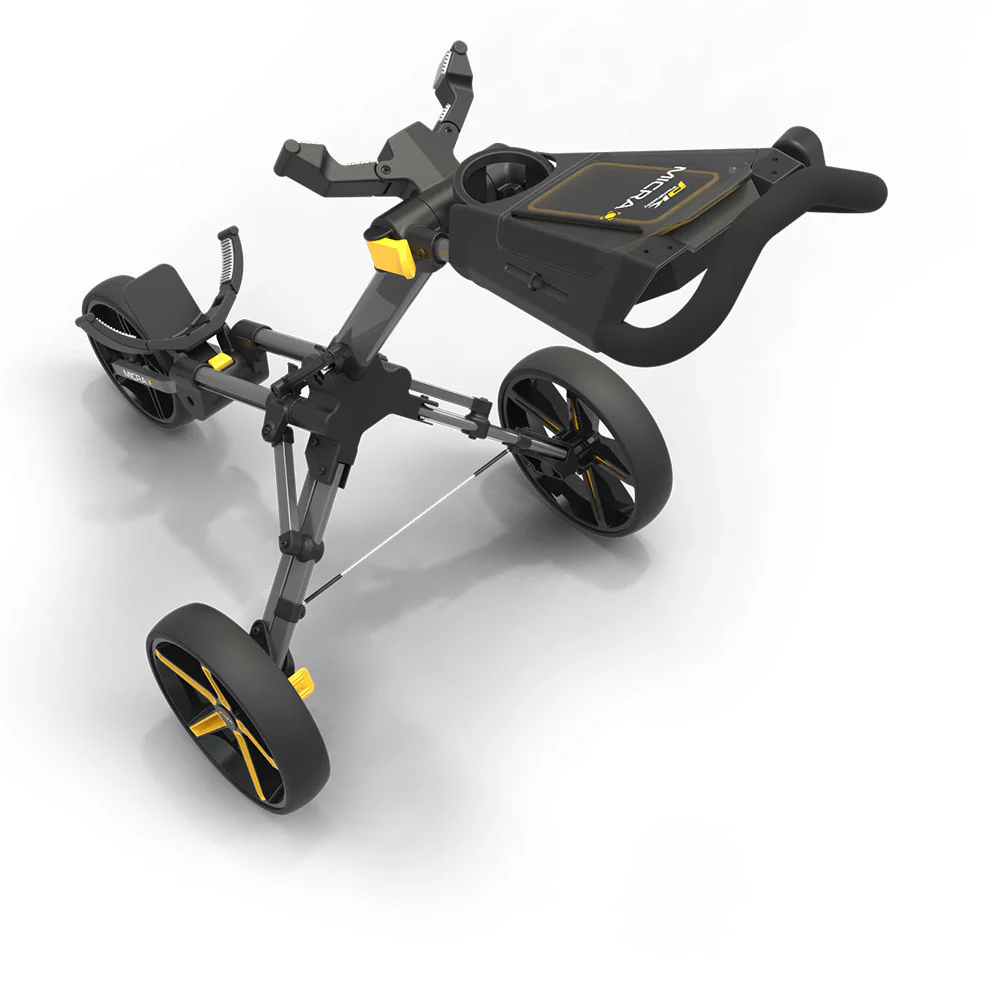 Powakaddy Micra Cube Compact Push Golf Trolley - Yellow Trim - Image 3
