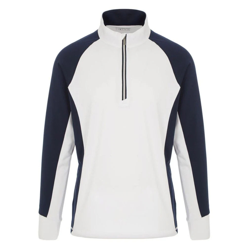 ProQuip Pro-Tech Comfort Stretch 1/4 Zip Midlayer Pullover Top - White / Navy