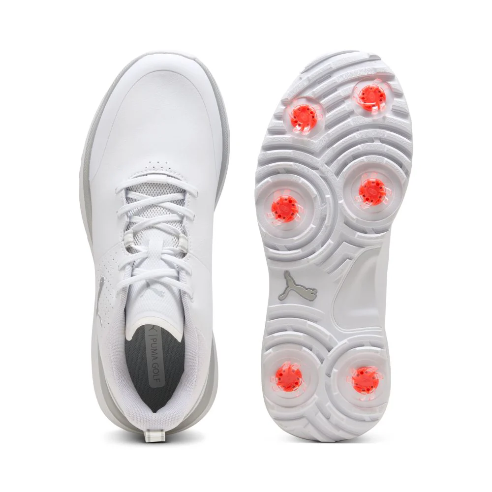 PUMA Fusion Grip ST Spiked Golf Shoes 2026 - White / Silver / Ash Grey - Image 3