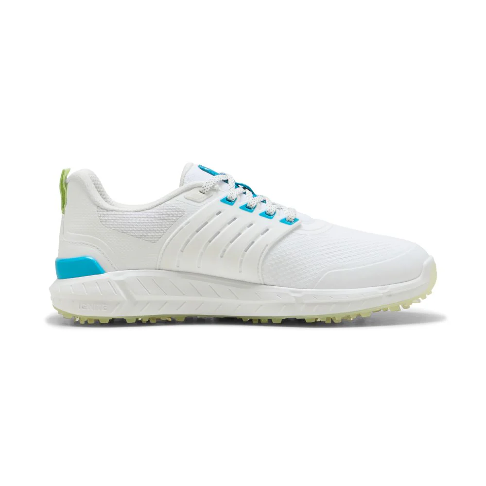 PUMA IGNITE Elevate 2 Tour Spiked Golf Shoes 2026 - White / Apple Spritz / Speed Blue - Image 2