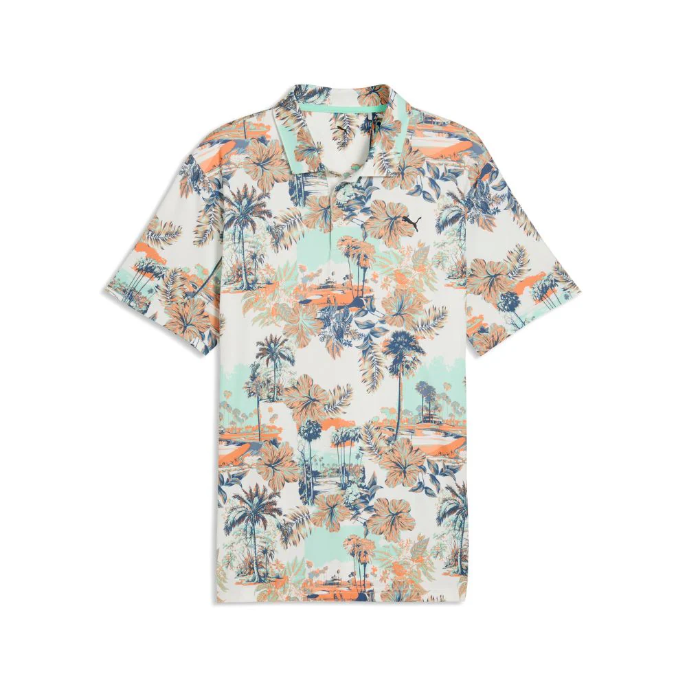 PUMA Cloudspun Palm Men's Golf Polo Shirt 2026 - Warm White / Mint Jelly / Melon Glow