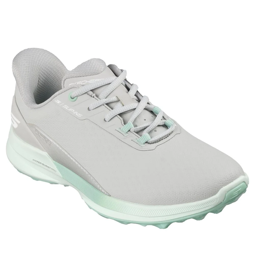 Skechers Pure Slip-In Spikeless Ladies Golf Shoes 2026 - 123147 - Light Grey / Aqua - Image 4