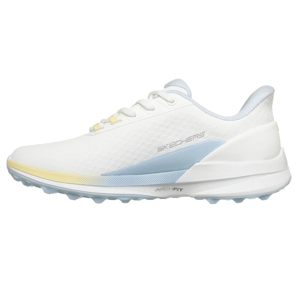 Skechers Pure Slip-In Spikeless Ladies Golf Shoes 2026 - 123147 - White / Light Blue / Yellow - Image 3