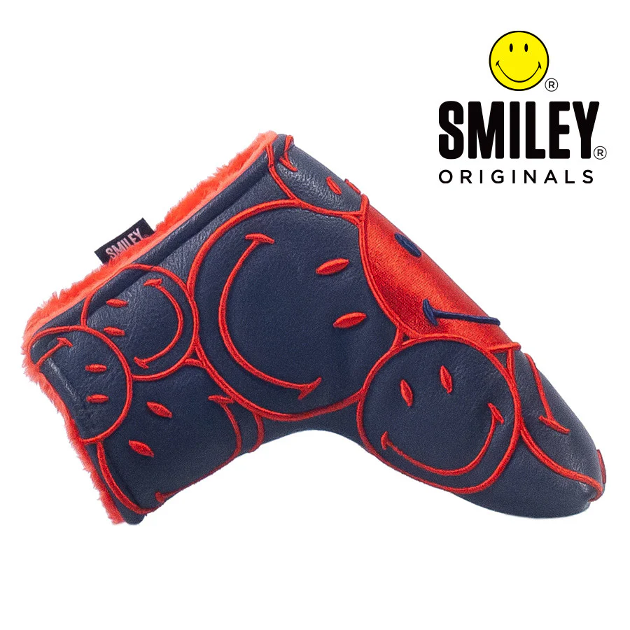 Smiley Original Stacked Blade Putter Headcover - Navy/Red