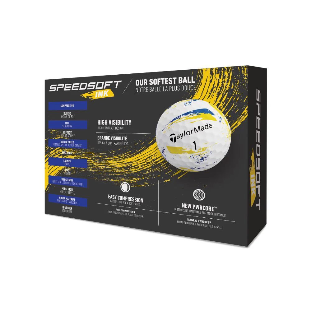 TaylorMade SpeedSoft Ink Golf Balls 2026 - Ink Yellow / Blue - Image 4